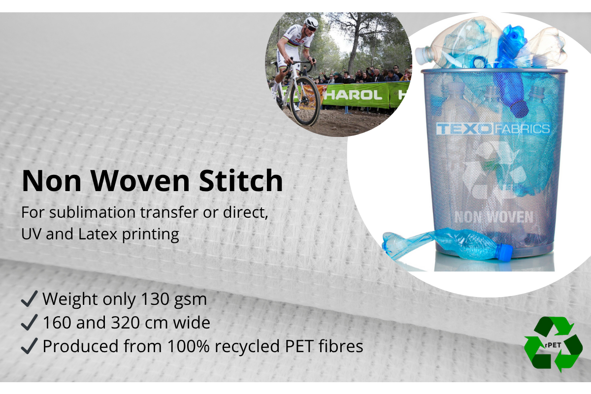 Non Woven stitch +AS 130, +/- 130 g/m2
For subli transfer & direct, UV and Latex
anti-peeling & anti-static treatment
3,20 x +/- 75 m